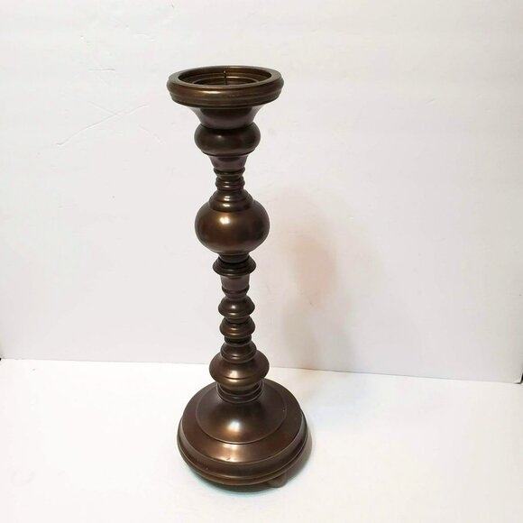 Havertys Bronze Metal Candle Holder, 18" Tall, Elegant Design Classic Pillar - Picture 1 of 5